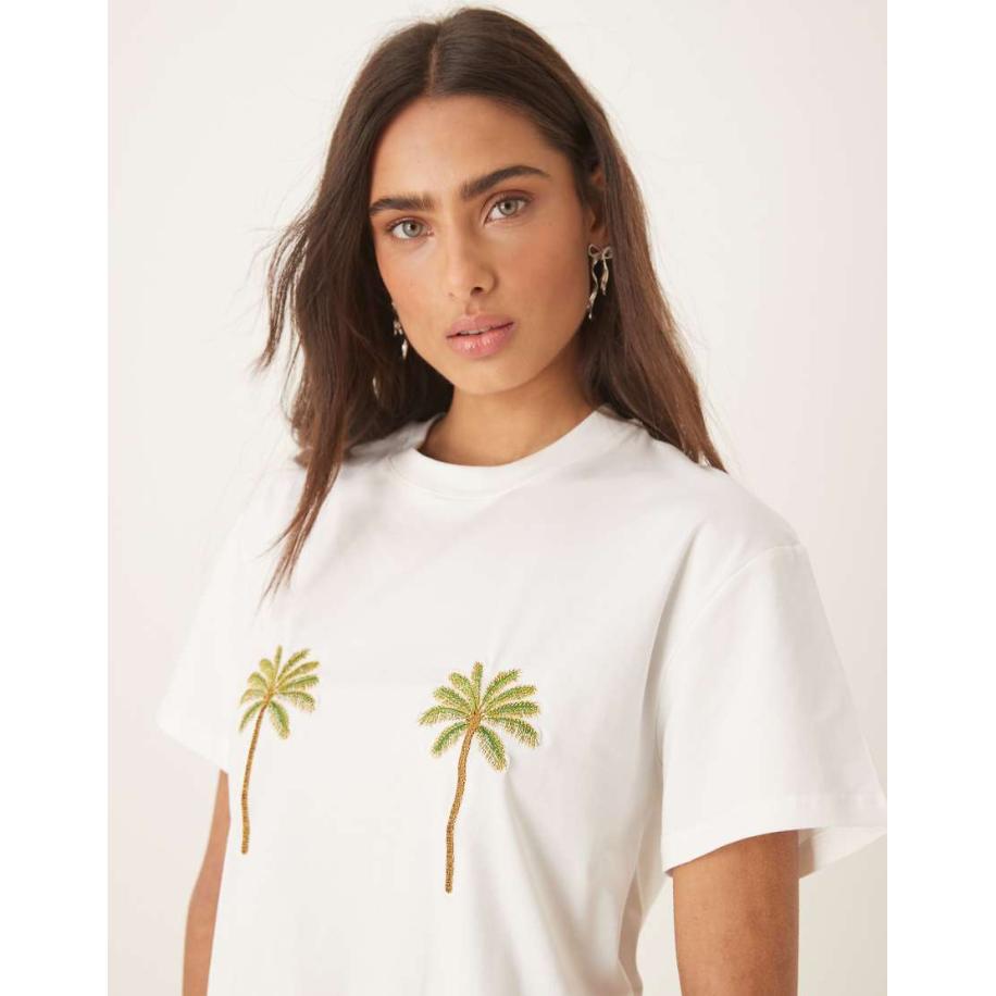 Never Fully Dressed T-shirt met geborduurde palmbomen in wit Wit