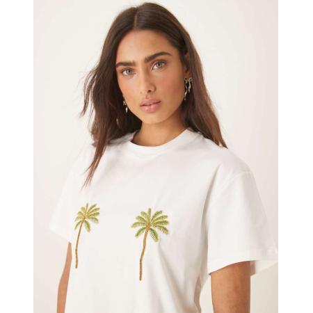Never Fully Dressed T-shirt met geborduurde palmbomen in wit