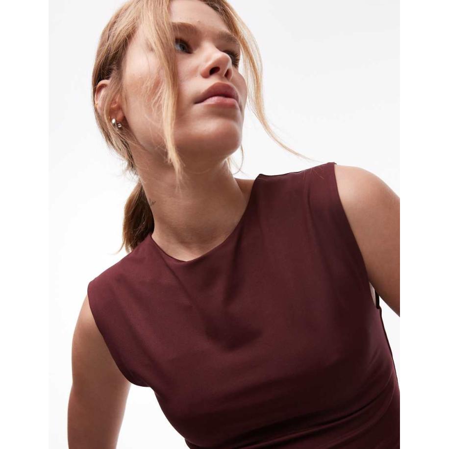 Topshop Top van gladde stof met korte mouwen in bruin Bruin