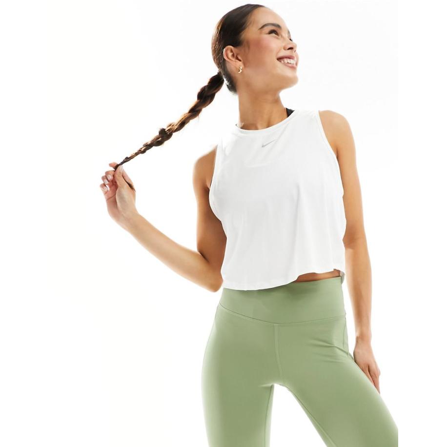 Nike Training One Dri-FIT Smalle cropped tanktop in wit Wit