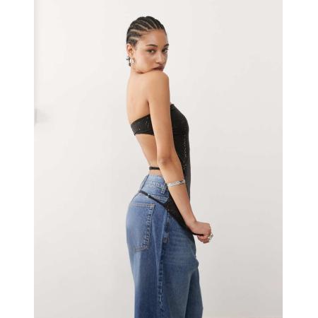 COLLUSION Haltertop met open achterkant en lovertjes in zwart