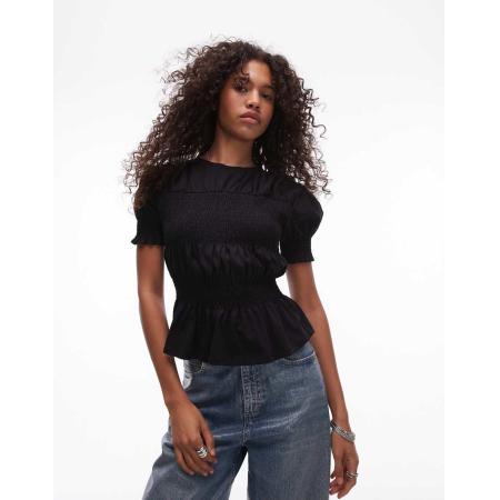 Topshop T-shirt met gesmokt paneel in zwart