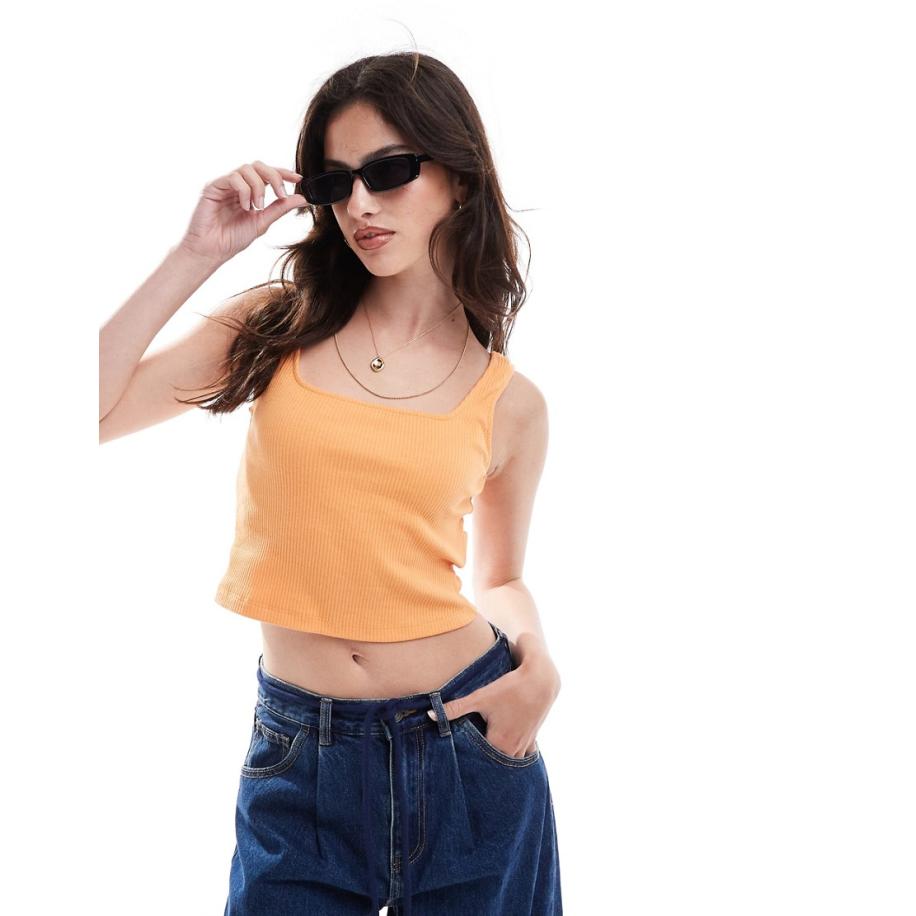 Pieces Crop top met vierkante hals in mandarijnkleur-Oranje Oranje