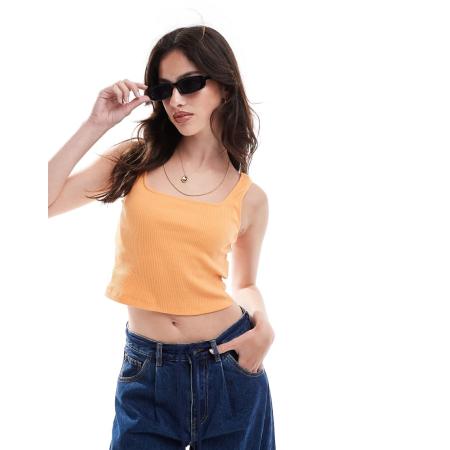 Pieces Crop top met vierkante hals in mandarijnkleur-Oranje