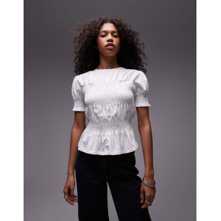 Topshop T-shirt met gesmokt paneel in wit