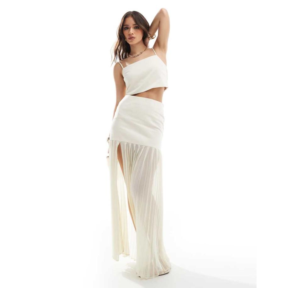 4th & Reckless Cropped camitop met vierkante hals in crème, deel van co-ord set-Wit Wit