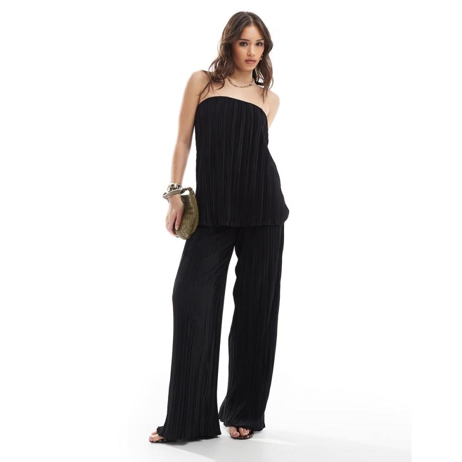 4th & Reckless Plissé bandeautop in zwart, deel van co-ord set Zwart