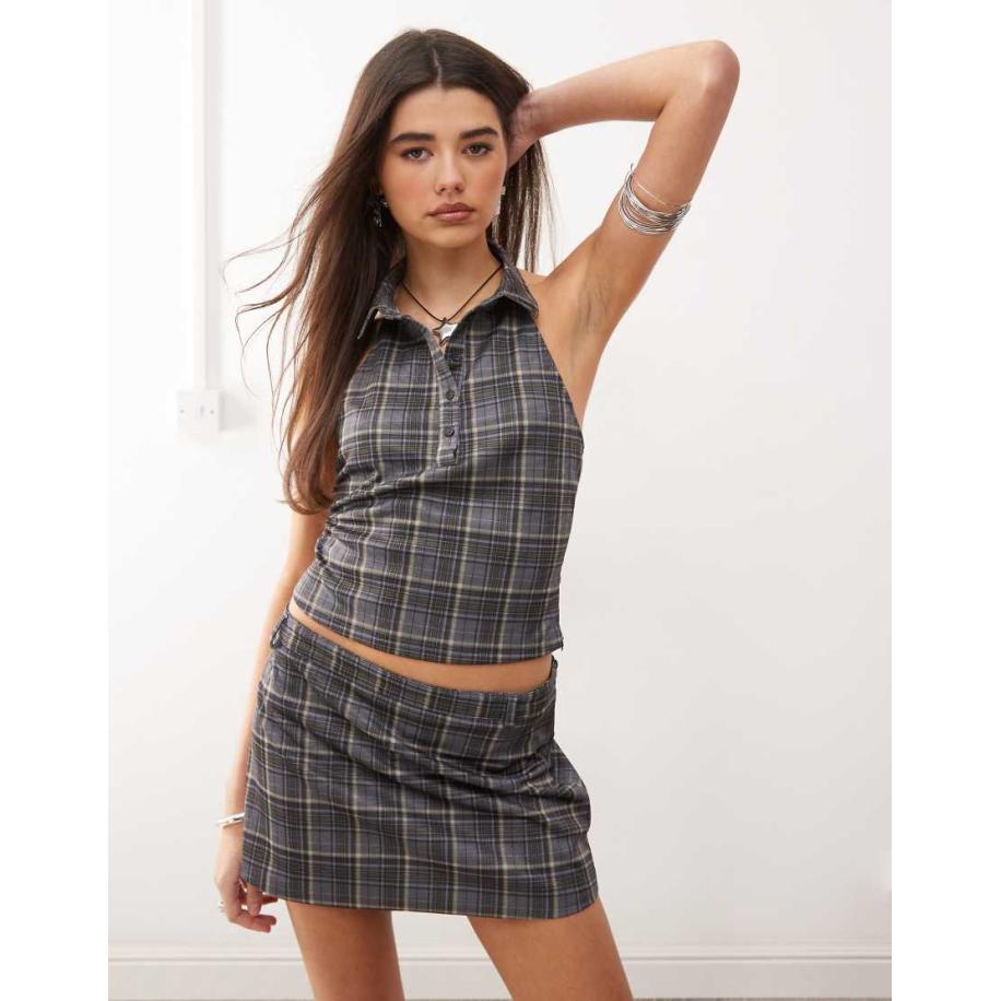 Motel Harlo Geruite top met kraagje in grijs, deel van co-ord set Grijs