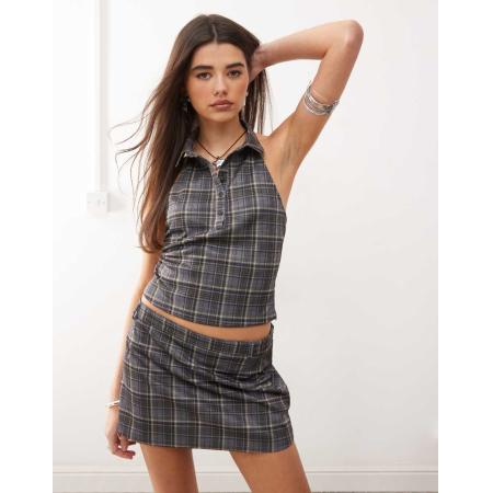 Motel Harlo Geruite top met kraagje in grijs, deel van co-ord set