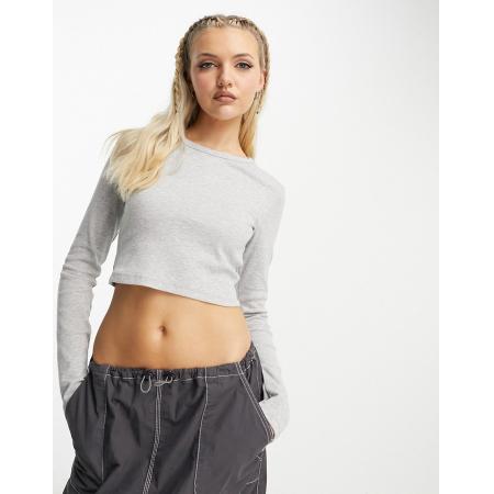 JJXX Feline Geribbelde crop top in lichtblauw-Grijs