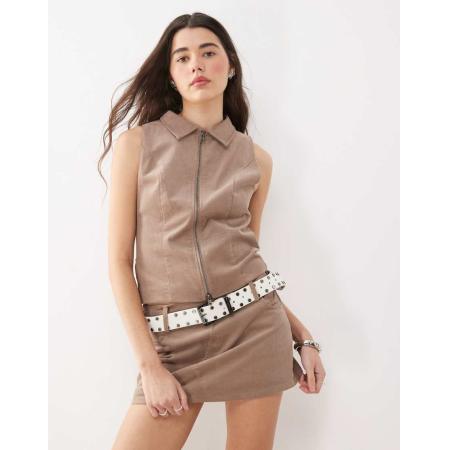 Motel Janae Gilet van corduroy met rits in taupe, deel van co-ord set-Bruin
