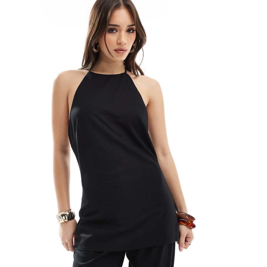 4th & Reckless Satijnen top met halternek en lage rug in zwart, co-ord set Zwart