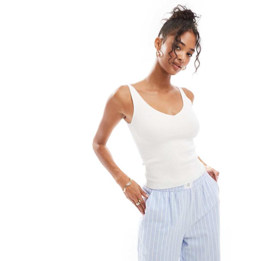 JDY Geribbelde tanktop in crème-Wit Wit