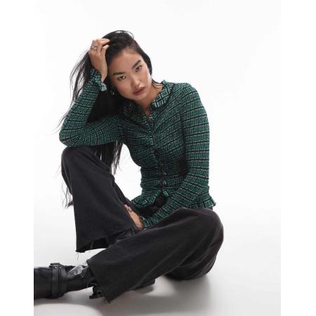 Free People Geruite top met knopen in groen