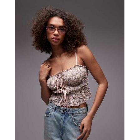 Emory Park Hemdje met strikdetail en bloemenprint in roze-Veelkleurig