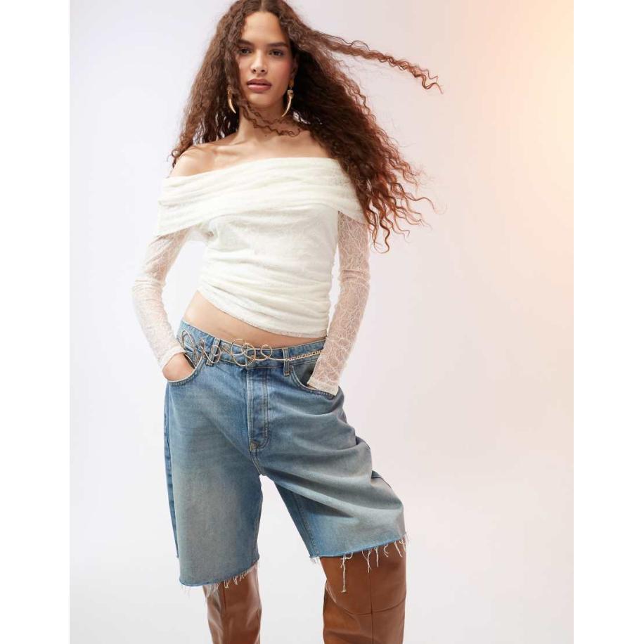 Mango Kanten bandeau-top met omslag in wit Wit