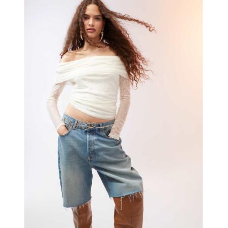 Mango Kanten bandeau-top met omslag in wit