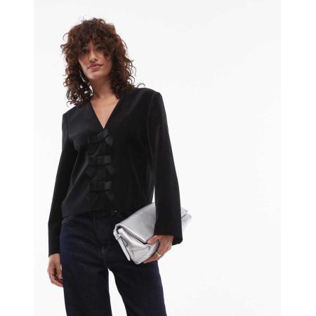 ARKET- Top van fluweel met strikdetail aan de voorkant in zwart