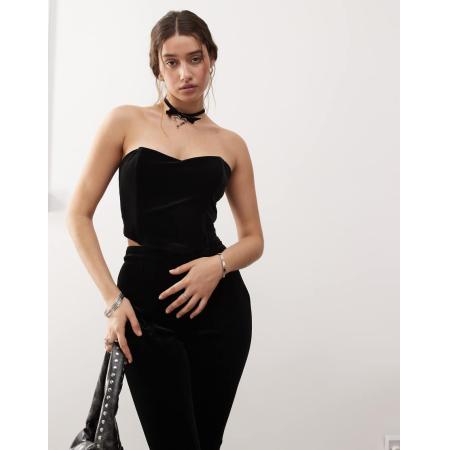 Miss Selfridge Fluwelen bandeau-korsettop met veters in zwart