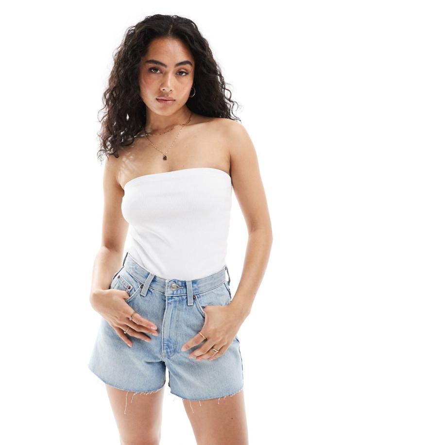 Pimkie Geribbelde bandeautop in wit Wit