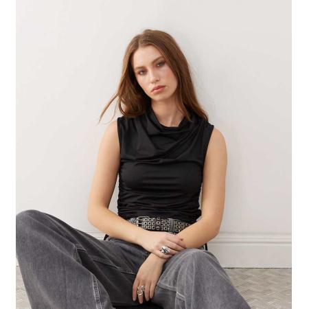 COLLUSION Tanktop met gedrapeerde halslijn gerimpelde zijkant in zwart
