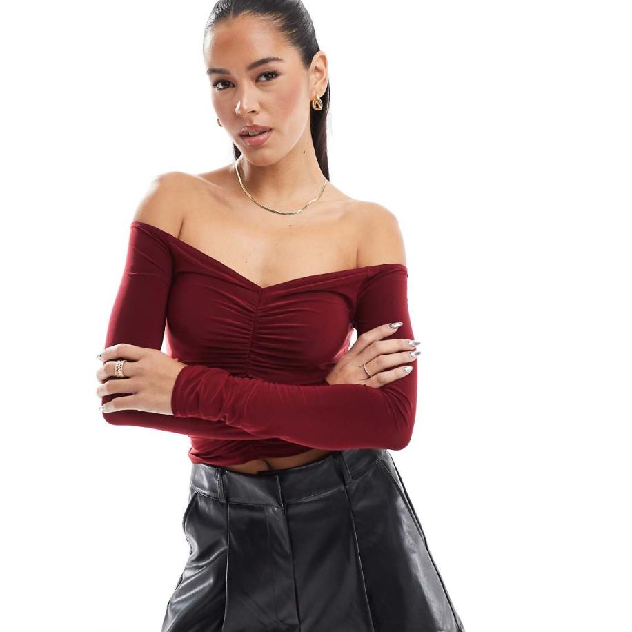Miss Selfridge Zachte top met gerimpelde voorkant in paars-Zwart Zwart