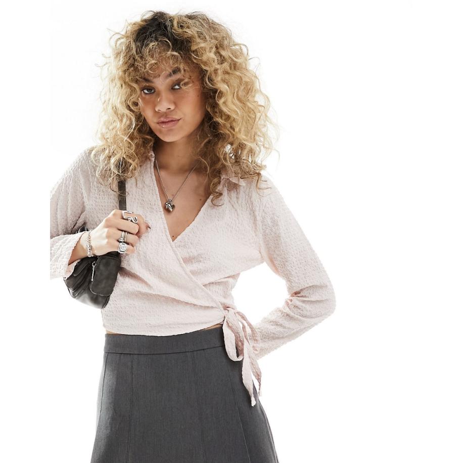 JDY Overslagtop van slubstof in lichtroze Roze