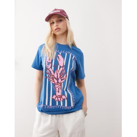 Reclaimed Vintage Oversized T-shirt met kreeftenprint in blauw