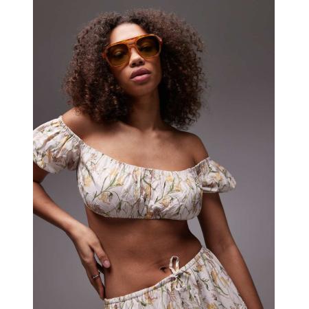 Emory Park Gerimpelde cropped bandeautop met bloemenprint in multi, deel van co-ord set-Veelkleurig