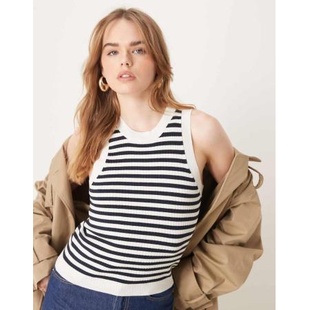 JDY Ribgebreide gestreepte tanktop in marineblauw