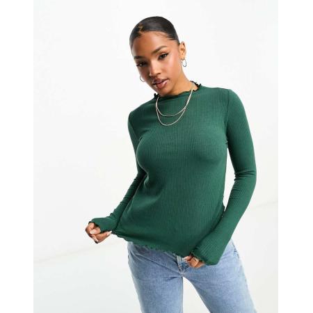 Pieces Top met geschulpte zoom en lange mouwen in groen