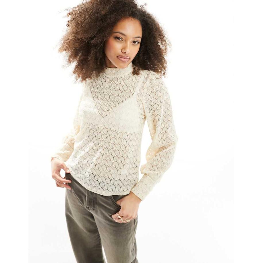 JDY Top met lange mouwen in zandschelp-Neutraal Multicolor