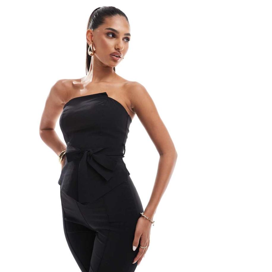 In The Style Exclusives Bengaline bandeau crop top in zwart Zwart