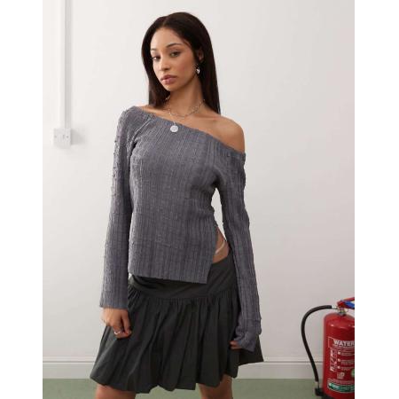Reclaimed Vintage Top met blote schouders, textuur en lange mouwen in antraciet-Grijs