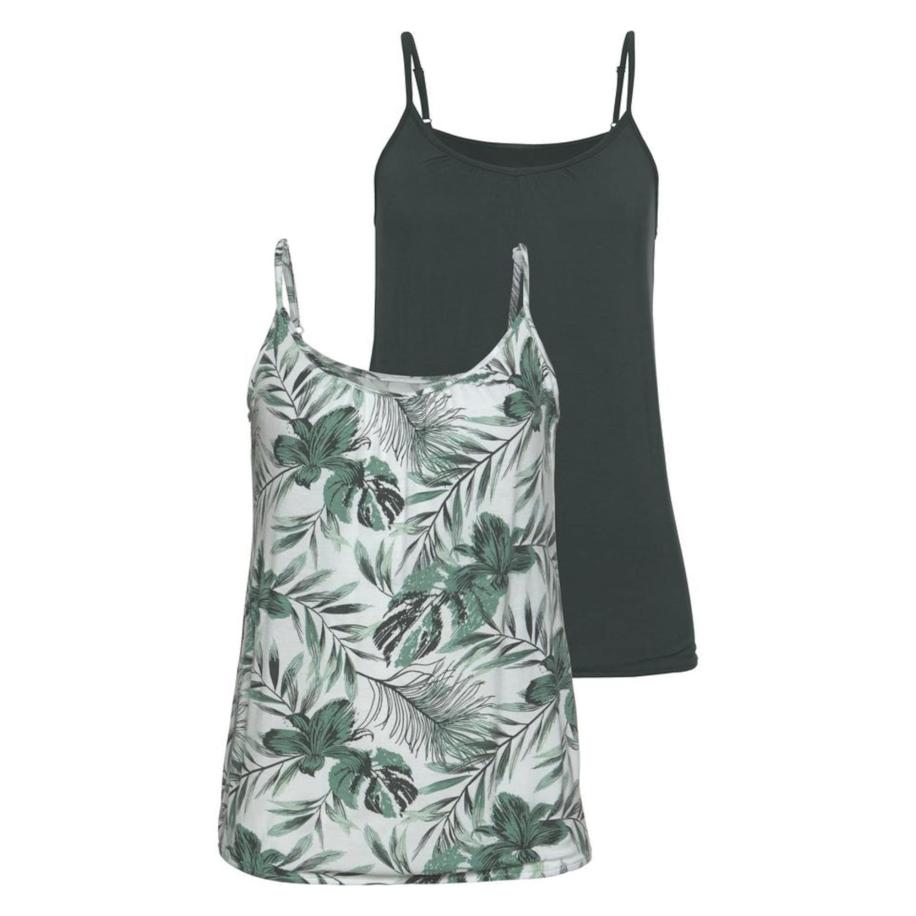 Lascana LASCANA Top donkergroen / natuurwit -