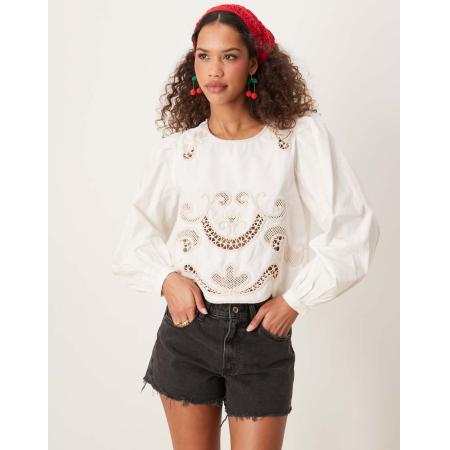 JDY Blouse met gehaakt detail in wit
