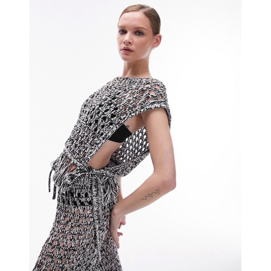 Topshop Gebreide strandtop met gestrikte zijkanten in monochroom-Veelkleurig Multicolor