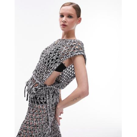 Topshop Gebreide strandtop met gestrikte zijkanten in monochroom-Veelkleurig