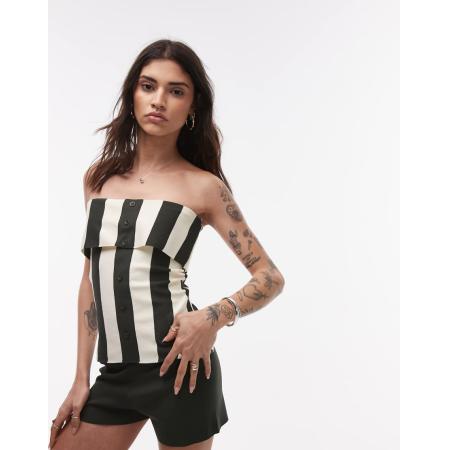 Topshop Gebreide gestreepte bandeau-top in kaki, deel van co-ord set-Veelkleurig
