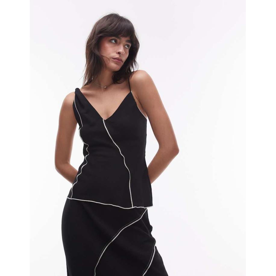 Topshop Cami met gedraaid bandje en onafgewerkte randen in zwart, deel van co-ord set Zwart