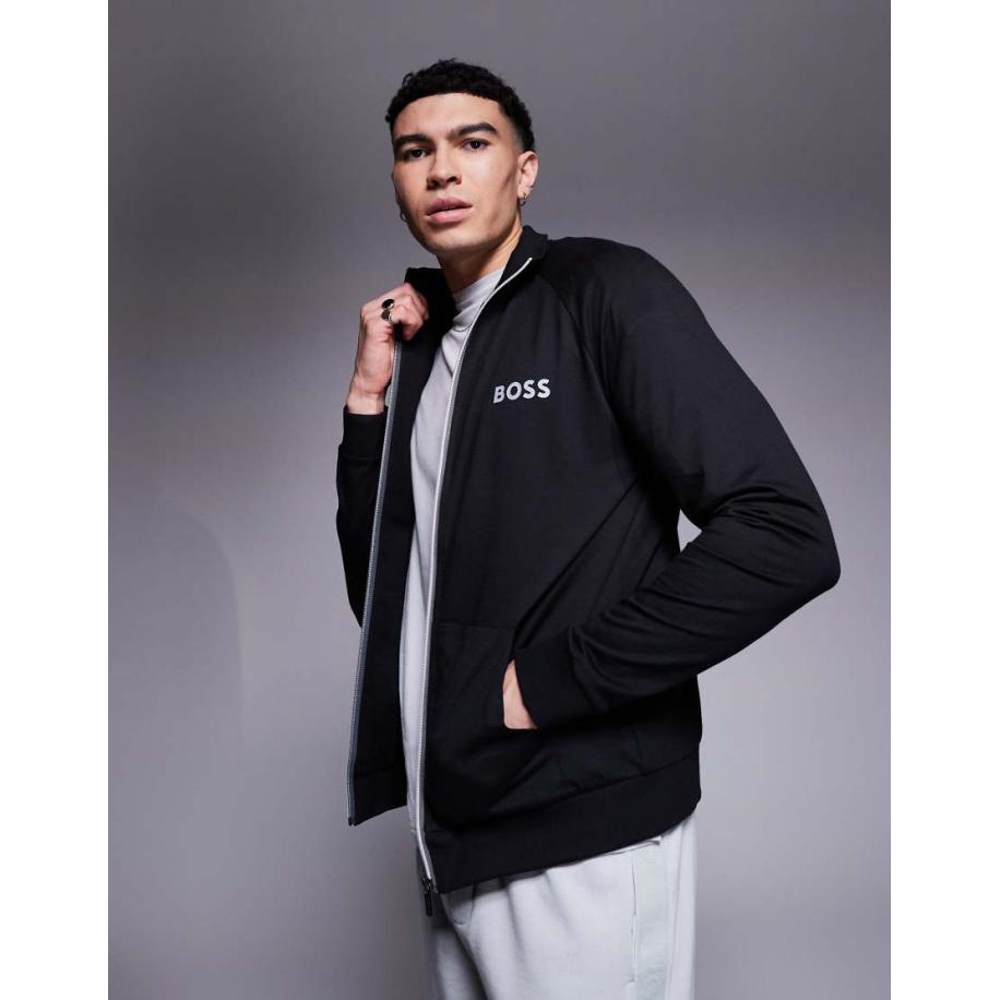 BOSS - Bodywear - Authentic - Regular-fit jack van sweatstof met ritssluiting in zwart Zwart