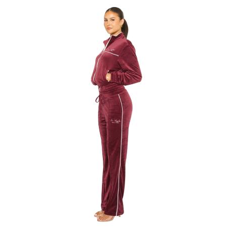 la sisters Velour Los Angeles Tracksuit Burgundy
