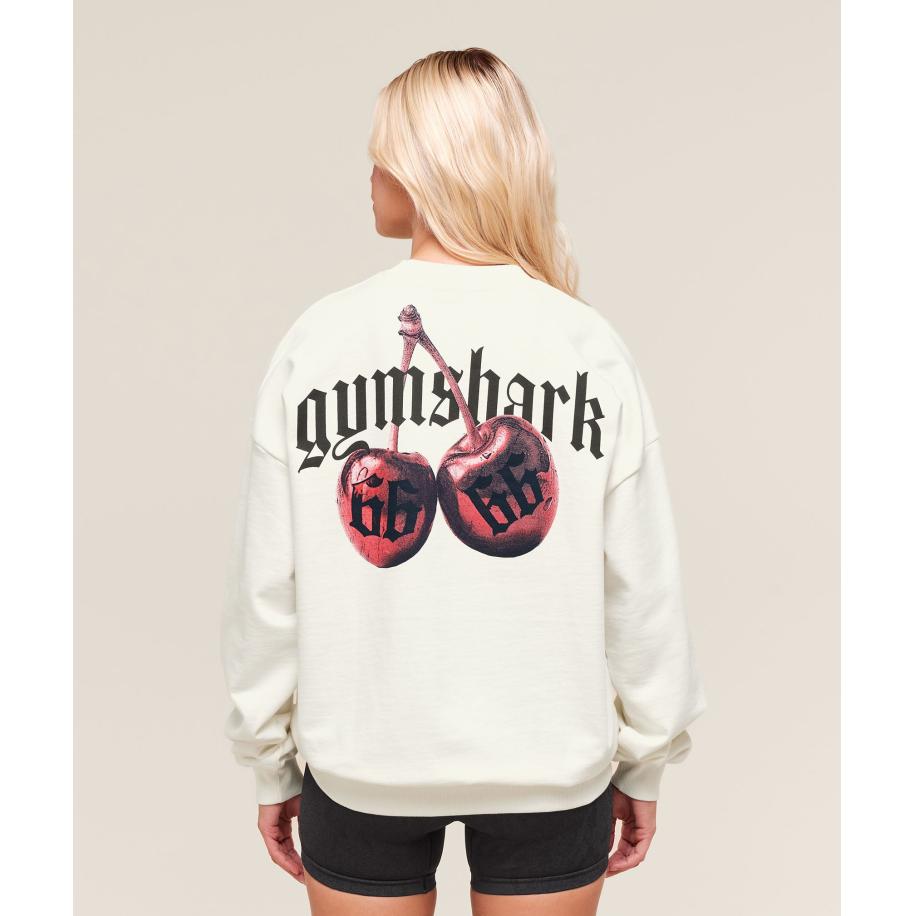 Gymshark Cherry Graphic Oversized Sweatshirt Soft White Wit