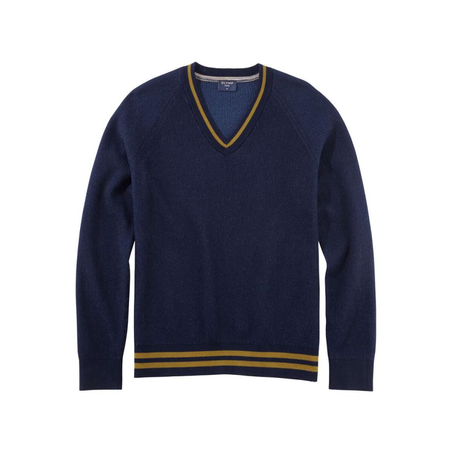 OLYMP Casual Trui V-hals marine, Gestructureerd Blauw
