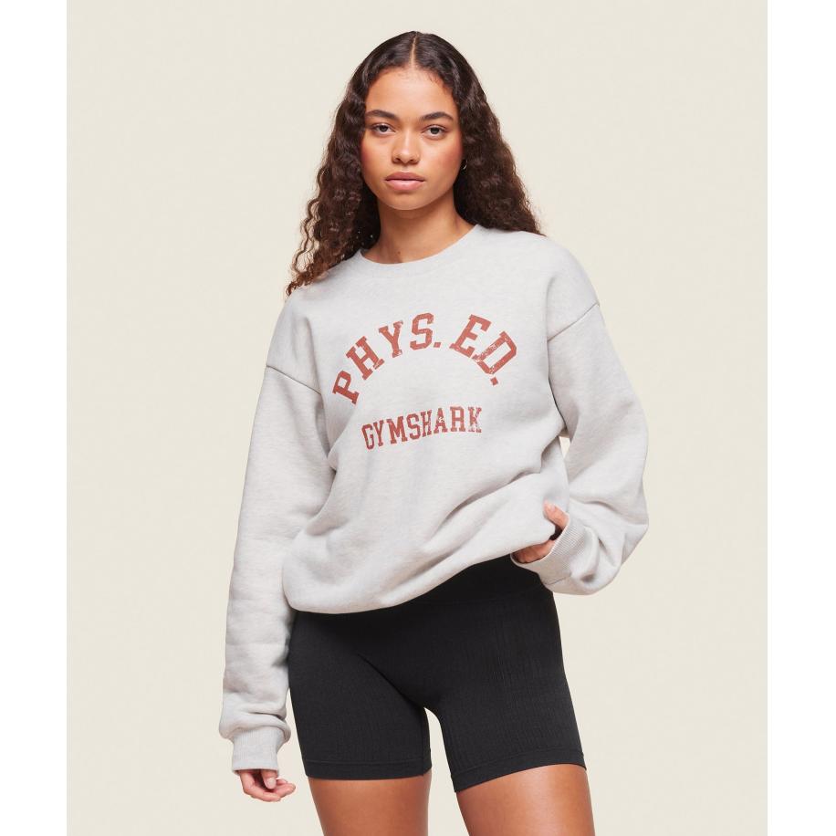 Gymshark Phys Ed Crew Neck Sweatshirt Light Grey Core Marl Grijs