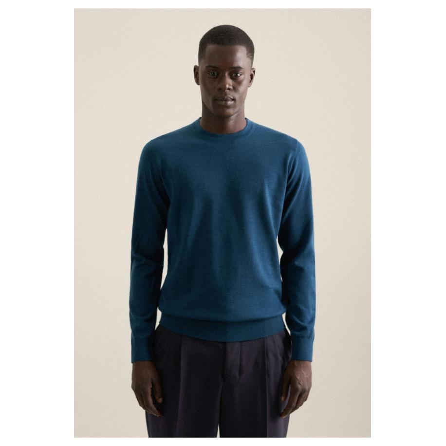 Seidensticker Trui ronde halsblauw, Effen Blauw