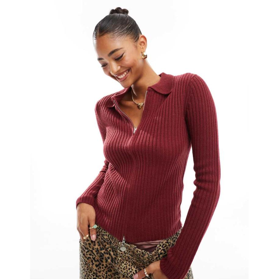 Threadbare Aansluitende trui met rits in bordeauxrood Rood