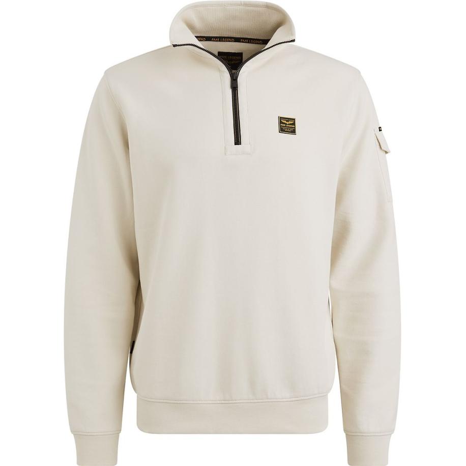 PME Legend Half Zip Trui Interlock Jersey Ecru Bruin