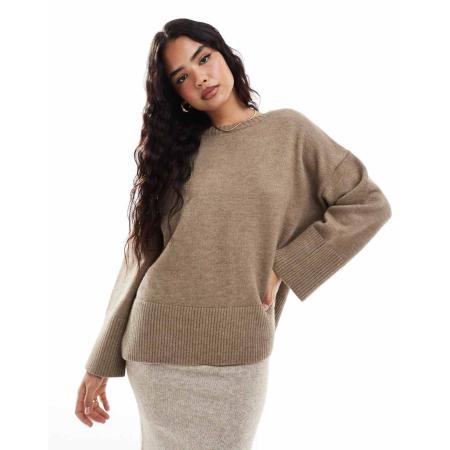 Pretty Lavish Gebreide oversized trui in champignon-Bruin