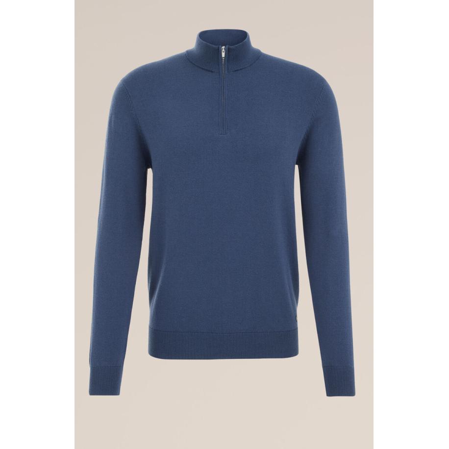 Fundamentals heren Slender fit trui met rits - Indigo - Katoen - Maat: XL Blauw